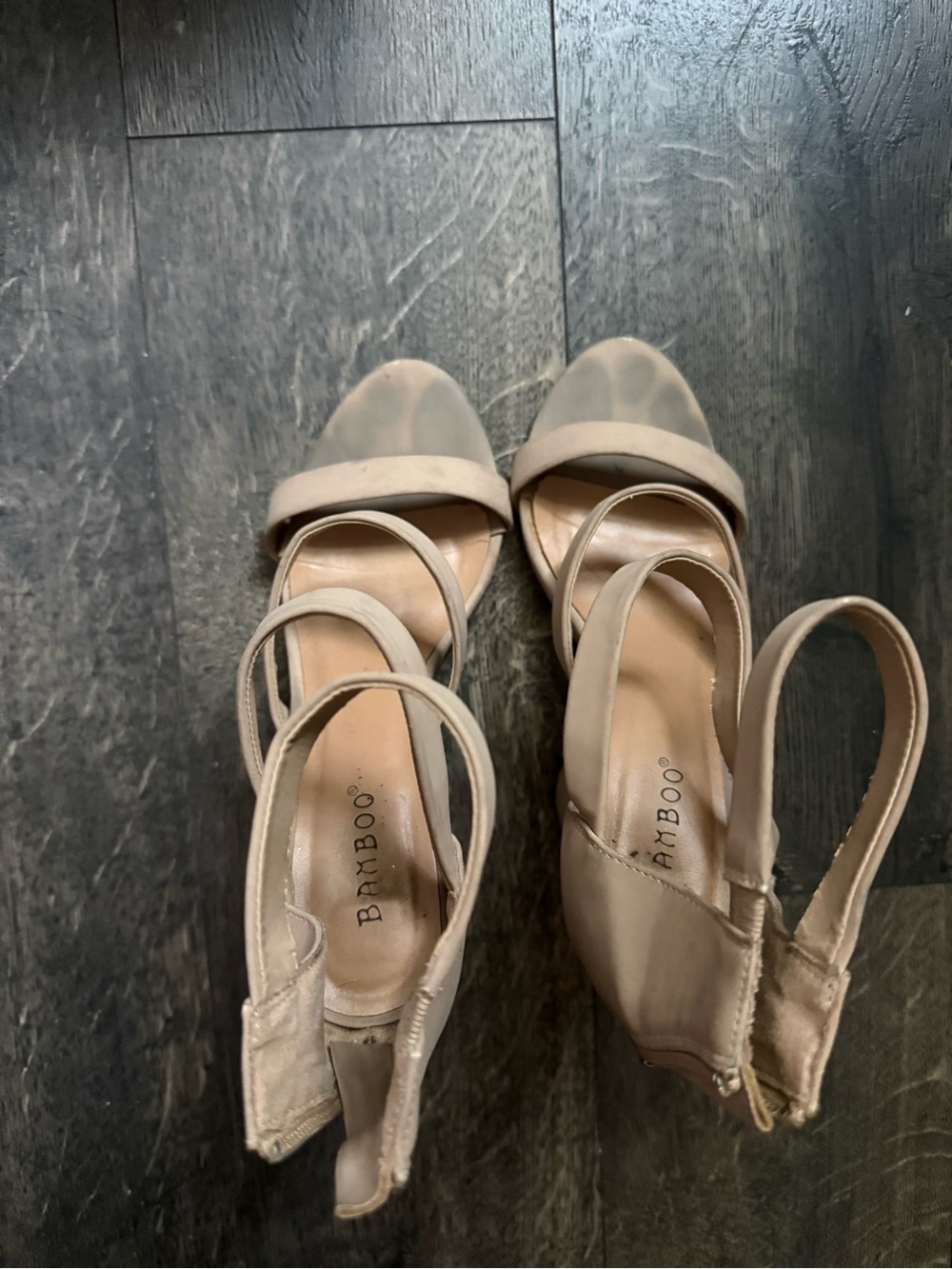 BAMBOO Beige Strappy Block Heel Sandals